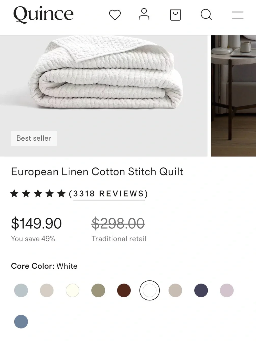 NEW Quince QUEEN White European Linen Cotton Stitch Quilt $149 JUST REDUCED
